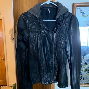 Free People Vegan Leather Hooded Moto Jacket